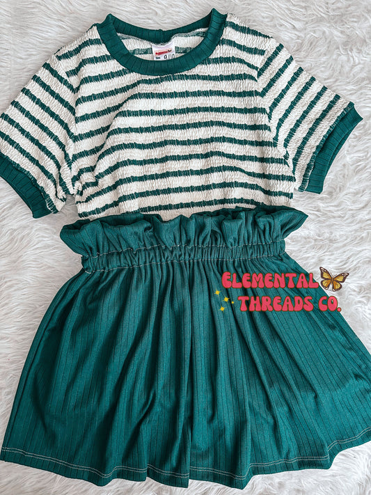 9/10Y Track Tee + Paperbag Waist Skirt Set