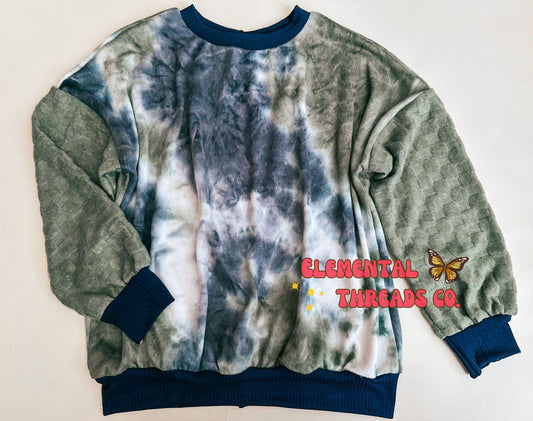 6/7Y Navy & Olive Tie Dye Slouchy Sweater